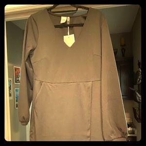 Black long sleeve mini dress leather/ pockets